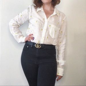 NWT Pineapple Print Button Cotton Blouse Large